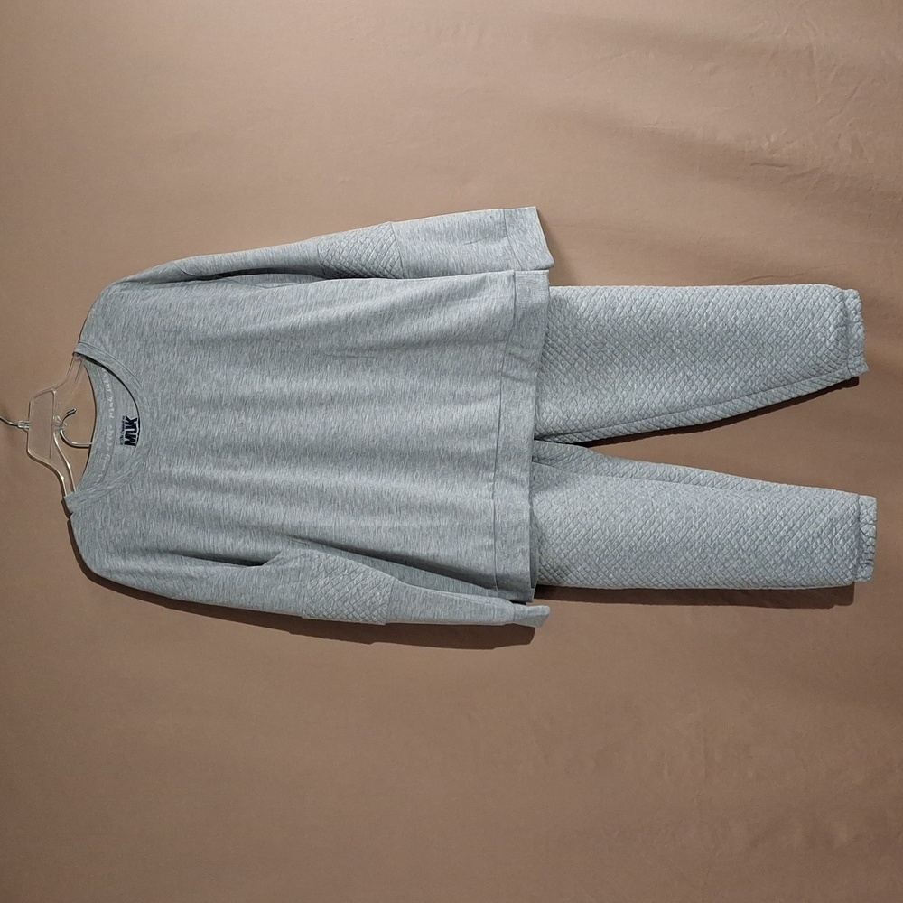 Muk Luks Quilted French Terry Jogger w/Crew Lounge Set XL Heather Grey NWOT